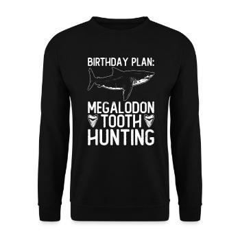 Geburtstagsplan Megalodon-Zahnjagd - Megalodon Hai - Unisex Pullover - Schwarz - Vorne - Alina (178cm) & Michal (187cm)