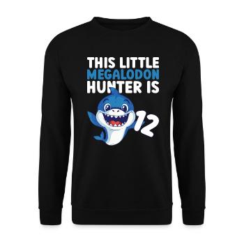 Ce petit chasseur de mégalodon a 12 ans - - Sweat-shirt Unisexe - noir - Devant - Alina (178cm) & Michal (187cm)