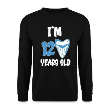 Ich bin 12 Jahre alt - Megalodon-Zahnhai 12. - Unisex Pullover - Schwarz - Vorne - Alina (178cm) & Michal (187cm)