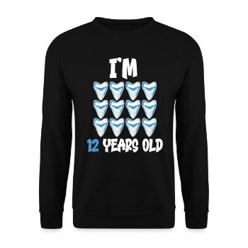 Ich bin 12 Jahre alt - Megalodon-Zahnhai 12. - Unisex Pullover - Schwarz - Vorne - Alina (178cm) & Michal (187cm)