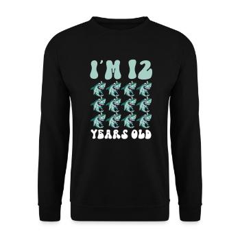 Ce petit chasseur de mégalodon a 12 ans - - Sweat-shirt Unisexe - noir - Devant - Alina (178cm) & Michal (187cm)