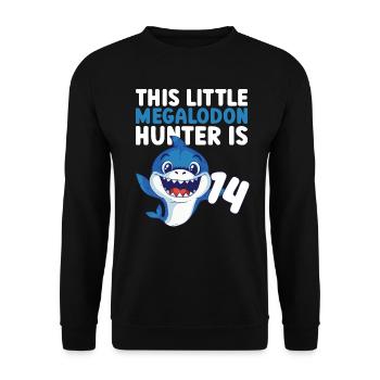 Ce petit chasseur de mégalodon a 14 ans - - Sweat-shirt Unisexe - noir - Devant - Alina (178cm) & Michal (187cm)