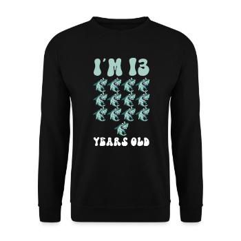 Ce petit chasseur de mégalodon a 13 ans - - Sweat-shirt Unisexe - noir - Devant - Alina (178cm) & Michal (187cm)