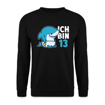 Ich Bin 13 - 13. Geburtstag Hai Haifisch - Unisex Pullover - Schwarz - Vorne - Alina (178cm) & Michal (187cm)