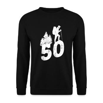 Wandern 50. Geburtstag Wanderer 50 Jahre Outdoor - Unisex Pullover - Schwarz - Vorne - Alina (178cm) & Michal (187cm)