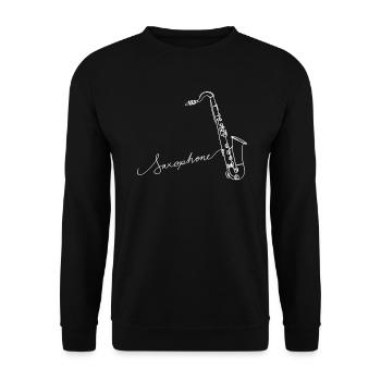 Saxophon Oneline Art - Saxophon-Musiker - Unisex Pullover - Schwarz - Vorne - Alina (178cm) & Michal (187cm)
