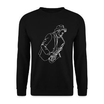 Saxophon Oneline Art - Saxophon-Musiker - Unisex Pullover - Schwarz - Vorne - Alina (178cm) & Michal (187cm)