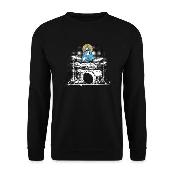 Heilige Maria am Schlagzeug - Schlagzeuger Rock - Unisex Pullover - Schwarz - Vorne - Alina (178cm) & Michal (187cm)