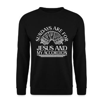 Sundays Are For Jesus And My Accordion - Akkordeon - Unisex Pullover - Schwarz - Vorne - Alina (178cm) & Michal (187cm)