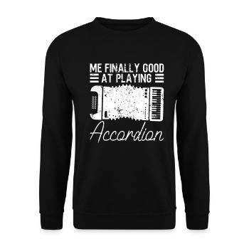 Endlich gut Akkordeon spielen Akkordeonspieler - Unisex Pullover - Schwarz - Vorne - Alina (178cm) & Michal (187cm)