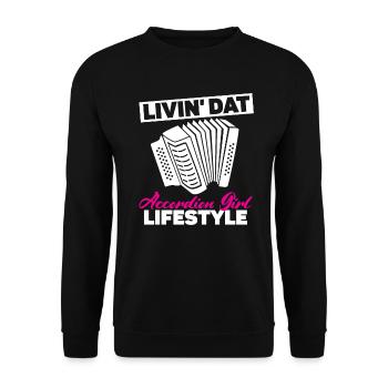Livin' Dat Accordion Girl Lifestyle Akkordeon - Unisex Pullover - Schwarz - Vorne - Alina (178cm) & Michal (187cm)
