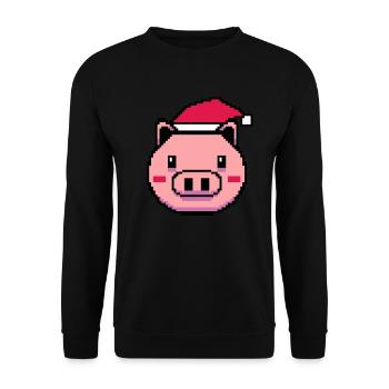 Schwein verpixelt Weihnachten - Lustige Schwein - Unisex Pullover - Schwarz - Vorne - Alina (178cm) & Michal (187cm)