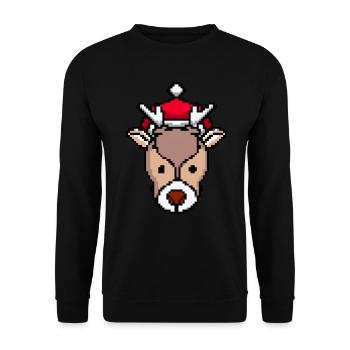 Hirsch verpixelt Weihnachten - Lustige Hirsch - Unisex Pullover - Schwarz - Vorne - Alina (178cm) & Michal (187cm)