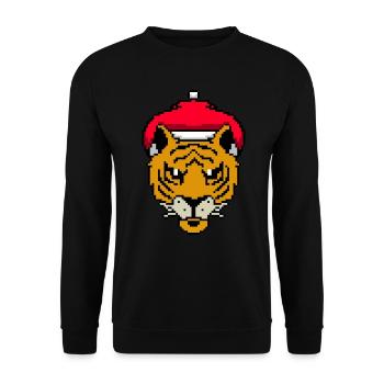 Tiger Pixelated Christmas - Lustige Tiger Xmas - Unisex Pullover - Schwarz - Vorne - Alina (178cm) & Michal (187cm)