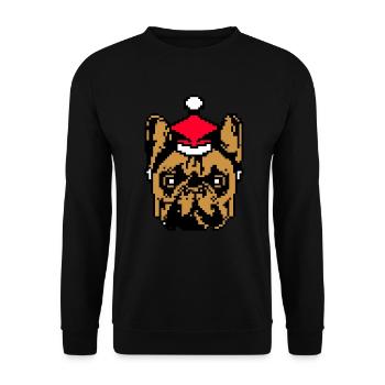 Französische Bulldogge Verpixelte Weihnachten - - Unisex Pullover - Schwarz - Vorne - Alina (178cm) & Michal (187cm)