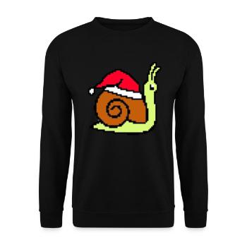 Schnecke Pixelated Christmas - Lustige Schnecke - Unisex Pullover - Schwarz - Vorne - Alina (178cm) & Michal (187cm)