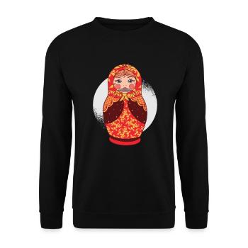 Russische Matroschkas Mundharmonika Musikant - Unisex Pullover - Schwarz - Vorne - Alina (178cm) & Michal (187cm)