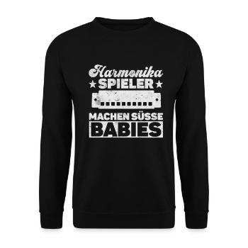 Harmonika Spieler Machen Süße Babies Mundharmonika - Unisex Pullover - Schwarz - Vorne - Alina (178cm) & Michal (187cm)