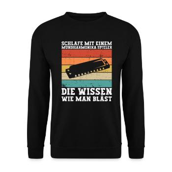 Schlafe Mit Einem Mundharmonika Spieler - Lustig - Unisex Pullover - Schwarz - Vorne - Alina (178cm) & Michal (187cm)