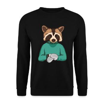 Waschbär trägt gestrickten Pullover - Waschbär - Unisex Pullover - Schwarz - Vorne - Alina (178cm) & Michal (187cm)