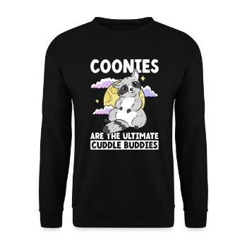Coonies sind ultimative Kuschelbuddies - Waschbär - Unisex Pullover - Schwarz - Vorne - Alina (178cm) & Michal (187cm)