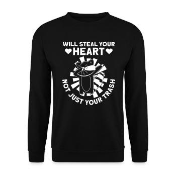 Wird dein Herz stehlen, nicht Müll - Waschbär - Unisex Pullover - Schwarz - Vorne - Alina (178cm) & Michal (187cm)