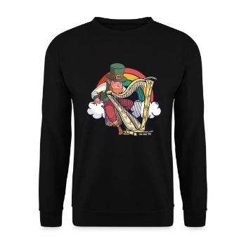 Leprechaun spielt die Harfe - St. Patricks Day - Unisex Pullover - Schwarz - Vorne - Alina (178cm) & Michal (187cm)