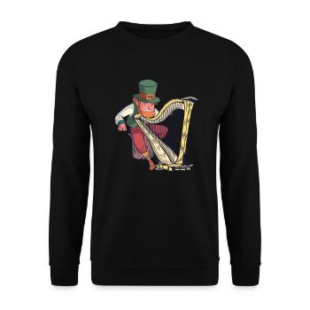 Leprechaun spielt die Harfe - St. Patricks Day - Unisex Pullover - Schwarz - Vorne - Alina (178cm) & Michal (187cm)