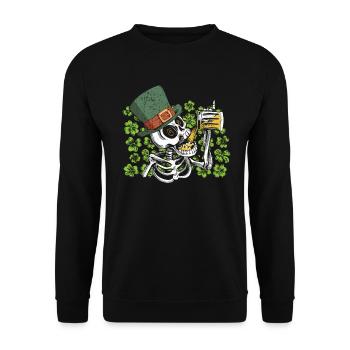 Skeleton Leprechaun Clover Beer Mug - St - Unisex Sweatshirt - black - Front - Alina (178cm) & Michal (187cm)