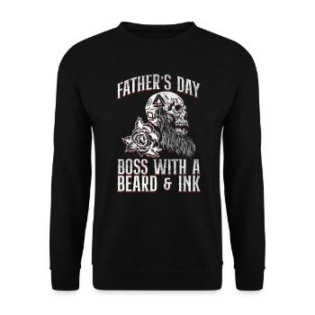 Father's Day Boss With Beard & Ink - Father's Day Tattoo - Unisex Sweatshirt - black - Front - Alina (178cm) & Michal (187cm)