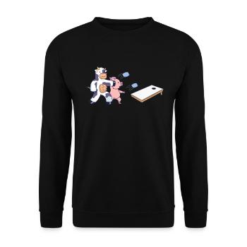 Farm Animals Plaing Cornhole - Funny Cornhole - Unisex Sweatshirt - black - Front - Alina (178cm) & Michal (187cm)
