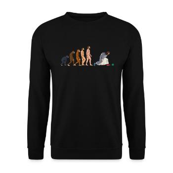 Bocce Ball Spieler Evolution mit Jesus als Bocce - Unisex Pullover - Schwarz - Vorne - Alina (178cm) & Michal (187cm)