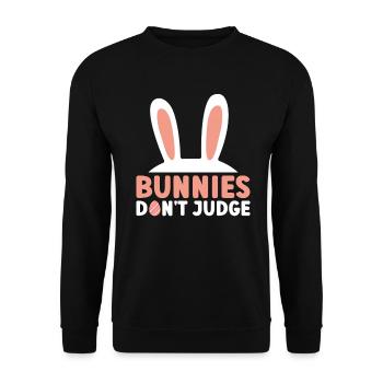 Bunnies Don't Judge - Atheismus Ostern - Unisex Pullover - Schwarz - Vorne - Alina (178cm) & Michal (187cm)