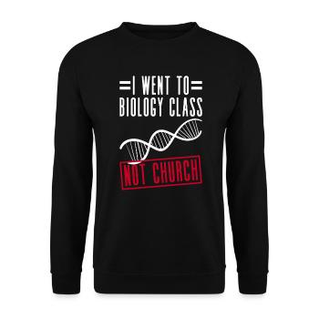 Ich war im Biologieunterricht, nicht in der Kirche - Unisex Pullover - Schwarz - Vorne - Alina (178cm) & Michal (187cm)