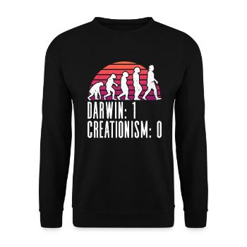 Darwin: 1 - Creationism: 0 - Atheist - Atheism - Unisex Sweatshirt - black - Front - Alina (178cm) & Michal (187cm)