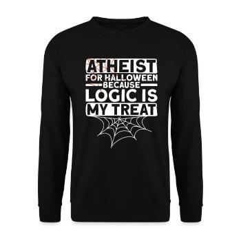 Atheist Logik Atheismus Anti Kirche Halloween - Unisex Pullover - Schwarz - Vorne - Alina (178cm) & Michal (187cm)