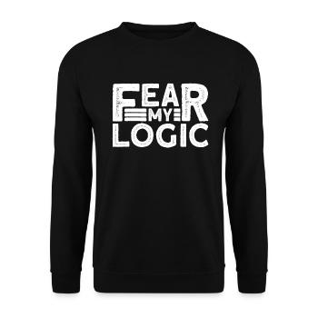 Fürchte meine Logik - Atheismus Halloween - Unisex Pullover - Schwarz - Vorne - Alina (178cm) & Michal (187cm)