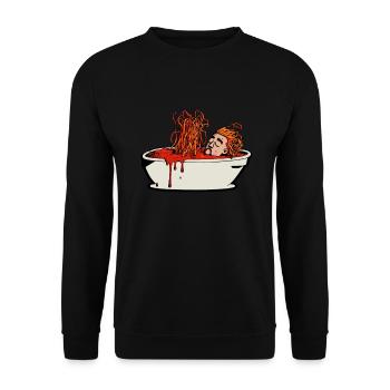 Taufe Badewanne Spaghetti - Atheist Atheismus - Unisex Pullover - Schwarz - Vorne - Alina (178cm) & Michal (187cm)