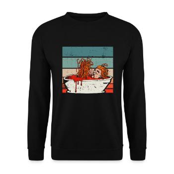 Taufe Badewanne Spaghetti - Atheist Atheismus - Unisex Pullover - Schwarz - Vorne - Alina (178cm) & Michal (187cm)