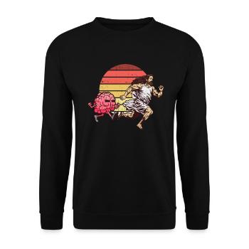 Jesus wird von Gehirn gejagt - Atheist Atheismus - Unisex Pullover - Schwarz - Vorne - Alina (178cm) & Michal (187cm)