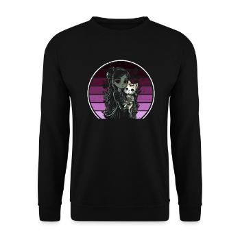 Goth Girl Keeps Skeleton Cat - Gothic - Unisex Sweatshirt - black - Front - Alina (178cm) & Michal (187cm)