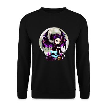 Niedlicher Goth Fledermausflügel Gothic Grufti - Unisex Pullover - Schwarz - Vorne - Alina (178cm) & Michal (187cm)