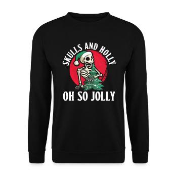 Skulls And Holly - Oh So Jolly - Goth Christmas - Unisex Sweatshirt - black - Front - Alina (178cm) & Michal (187cm)
