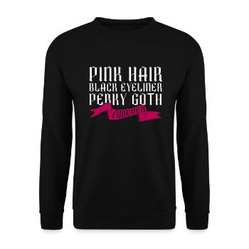 Rosa Haare Schwarzer Eyeliner - Perky Goth Forever - Unisex Pullover - Schwarz - Vorne - Alina (178cm) & Michal (187cm)