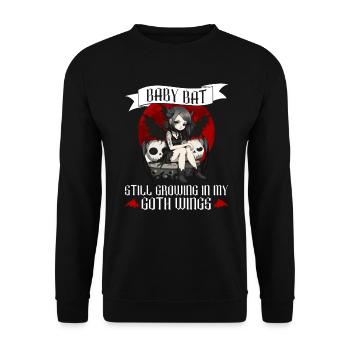 Baby Fledermaus Gothic Goth Grufti Spruch - Unisex Pullover - Schwarz - Vorne - Alina (178cm) & Michal (187cm)