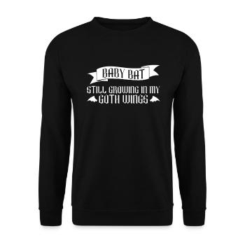 Baby Fledermaus Gothic Goth Grufti Spruch - Unisex Pullover - Schwarz - Vorne - Alina (178cm) & Michal (187cm)