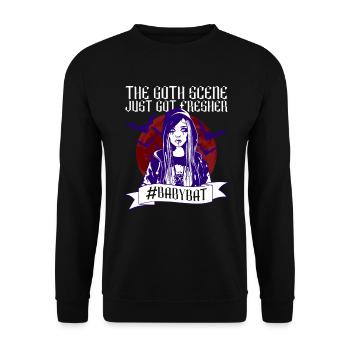 #Babybat - Baby Bat Gothic Goth Grufti Spruch - Unisex Pullover - Schwarz - Vorne - Alina (178cm) & Michal (187cm)