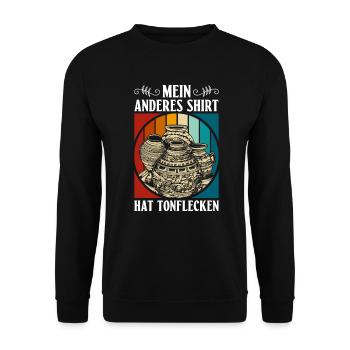 Mein Anderes Shirt Hat Tonflecken - Töpfer Töpfern - Unisex Pullover - Schwarz - Vorne - Alina (178cm) & Michal (187cm)