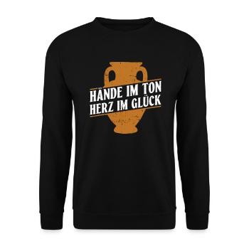 Hände Im Ton, Herz Im Glück - Töpfer Töpfern - Unisex Pullover - Schwarz - Vorne - Alina (178cm) & Michal (187cm)