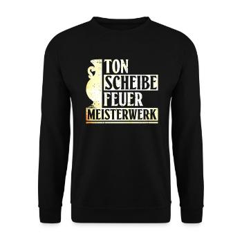 Ton, Scheibe, Feuer – Meisterwerk - Töpfer Töpfern - Unisex Pullover - Schwarz - Vorne - Alina (178cm) & Michal (187cm)